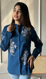 Load image into Gallery viewer, Women's Lucknowi Handcrafted Slub Cotton Chikankari Top - HONC0299164