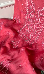 将图像加载到图库查看器中, Women's Lakhnavi Handcrafted Mul Chanderi Unstitched Chikankari Full Suit Material - HONC0304383