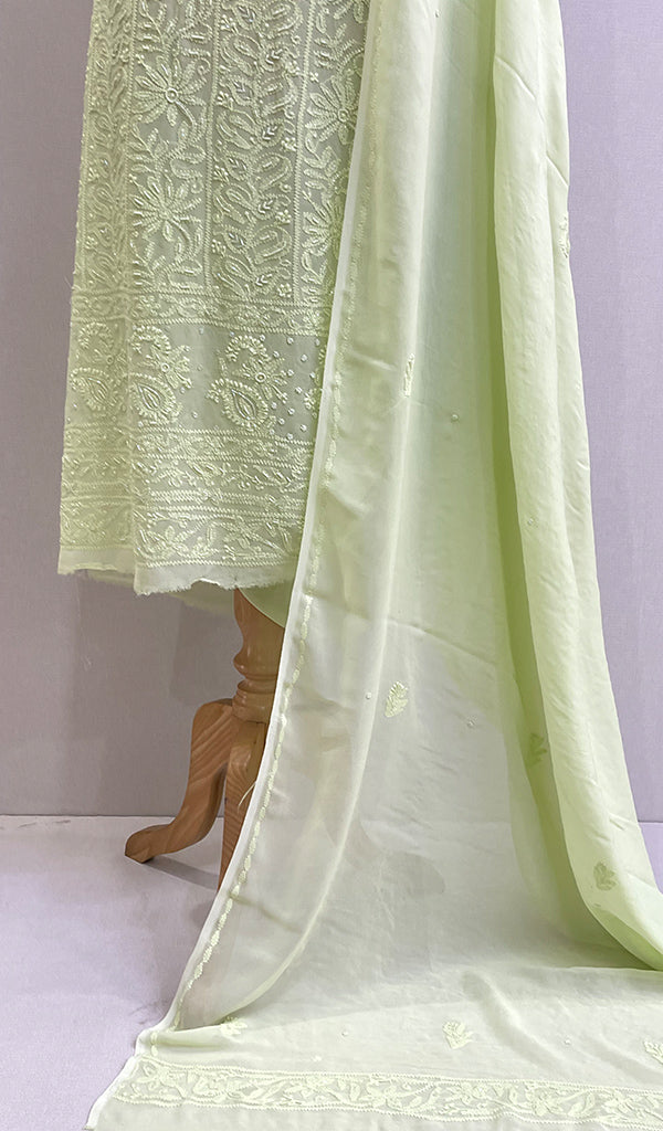 Women's Lakhnavi Handcrafted Viscose Georgette Chikankari Full Suit Material - HONC0168481