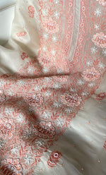 Load image into Gallery viewer, Women's Lakhnavi Handcrafted Pure Organza Chikankari Unstitched Kurta And Dupatta Set- HONC0321297