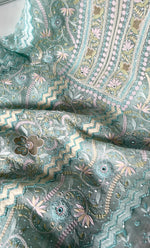 Load image into Gallery viewer, Women's Lakhnavi Handcrafted Pure Organza Chikankari Unstitched Kurta And Dupatta Set- HONC0321452