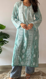Load image into Gallery viewer, Women's Lakhnavi Handcrafted Muslin Chikankari Kurti - HONC0358930