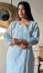 Load image into Gallery viewer, Women's Lakhnavi Handcrafted Cotton Chikankari Kurti - HONC0356971