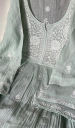 将图像加载到图库查看器中, Women's Lakhnavi Handcrafted Mul Chanderi Chikankari Semi -Unstitched Kurti Fabric - HONC0249711