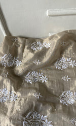 Load image into Gallery viewer, Women's Lakhnavi Handcrafted Tissue Chanderi Unstitched Chikankari Kurta And Dupatta Set - HONC0339370