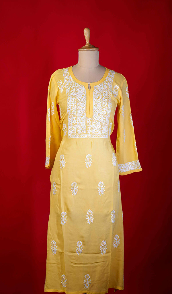 Rupam Women's Lucknowi Handcrafted Modal Cotton Chikankari Kurti - HONC0213698