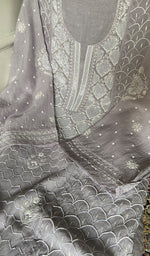 Load image into Gallery viewer, Women's Lakhnavi Handcrafted Mul Chanderi Semi - Stitched Chikankari Full Suit Material - HONC0360113