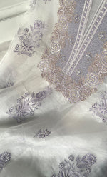 Load image into Gallery viewer, Mehnaj Women's Lakhnavi Handcrafted Pure Organza Chikankari Unstitched Kurta And Dupatta Set- HONC0316112