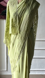 Load image into Gallery viewer, Women's Lakhnavi Handcrafted Viscose Georgette Chikankari Saree - HONC0337524