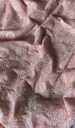 Load image into Gallery viewer, Women's Lakhnavi Handcrafted Pure Silk Georgette Chikankari Full Suit Fabric- HONC0160744