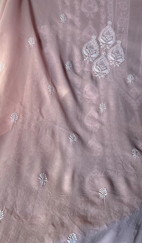 Lucknowi Handcrafted Pure Silk Georgette Chikankari Unstitched Men's Kurta Fabric - HONC0260879