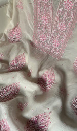 Load image into Gallery viewer, Women's Lakhnavi Handcrafted Mul Chanderi Unstitched Kurta And Dupatta Set - HONC0279320