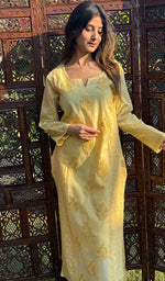 Load image into Gallery viewer, Masooma Women's Lucknowi Handcrafted Chanderi Silk Chikankari Kurti - HONC0257296