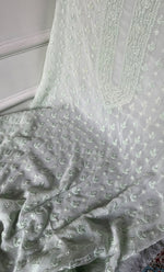 将图像加载到图库查看器中, Lucknowi Handcrafted Viscose Georgette Chikankari Unstitched Men's Kurta Fabric - HONC0307166