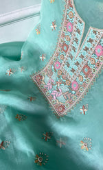 Load image into Gallery viewer, Women's Lakhnavi Handcrafted Pure Organza Chikankari Unstitched Kurta And Dupatta Set- HONC0326296