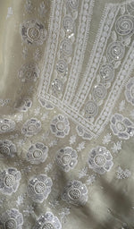 Load image into Gallery viewer, Women's Lakhnavi Handcrafted Pure Organza Chikankari Unstitched Kurta And Dupatta Set- HONC0260423