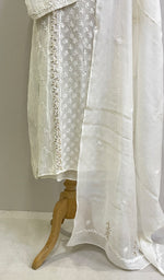 Load image into Gallery viewer, Women's Lakhnavi Handcrafted Mul Chanderi Chikankari Kurta Dupatta Set- HONC0179012