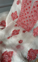 Load image into Gallery viewer, Women's Lakhnavi Handcrafted Pure Organza Chikankari Unstitched Kurta And Dupatta Set- HONC0310179
