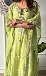 Load image into Gallery viewer, Rabia Women's Lucknowi Handcrafted Mul chanderi Chikankari Kaftan - HONC0311996