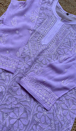 将图像加载到图库查看器中, Women's Lakhnavi Handcrafted Viscose Georgette Chikankari Kurti- HONC0276128