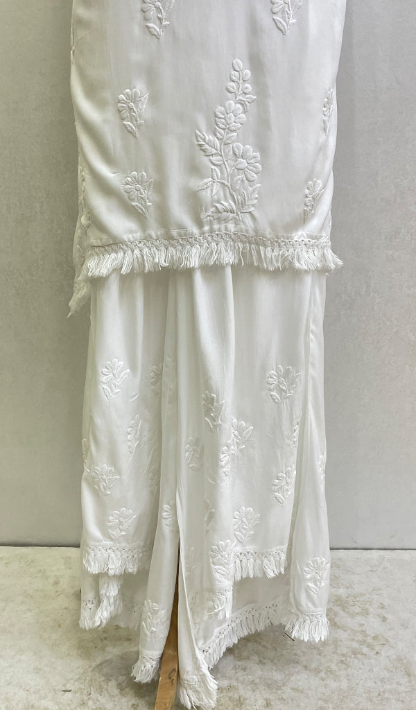 Women's Lakhnavi Handcrafted Modal Cotton Chikankari Kurta And Palazzo Set - HONC01666487