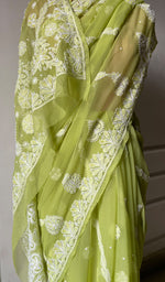 Load image into Gallery viewer, Women's Lakhnavi Handcrafted Faux-Georgette Chikankari Saree - HONC0223881