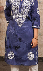 Load image into Gallery viewer, Women's Lucknowi Handcrafted Cotton Chikankari Long Kurti - HONC0322226