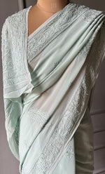 将图像加载到图库查看器中, Women's Lakhnavi Handcrafted Viscose Georgette Chikankari Saree - HONC0290054