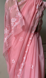 Load image into Gallery viewer, Women's Lakhnavi Handcrafted Faux-Georgette Chikankari Saree - HONC0223901