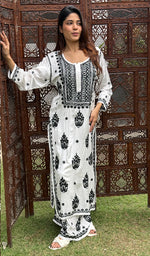 Load image into Gallery viewer, Shifa Women's Lakhnavi Handcrafted Modal Cotton Chikankari Kurta And Palazzo Set - HONC0205167