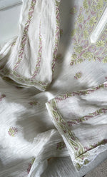 Load image into Gallery viewer, Women's Lakhnavi Handcrafted Mul Chanderi Semi - Stitched Kurta And Dupatta Set - HONC0314225