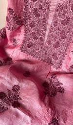 Load image into Gallery viewer, Women's Lakhnavi Handcrafted Tussar Silk Chikankari Full Suit Material - HONC0269543