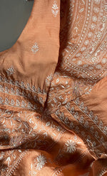 将图像加载到图库查看器中, Women's Lakhnavi Handcrafted Munga Silk Chikankari Semi - Stitched Kurta And Dupatta Set- HONC0268496