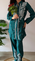 Load image into Gallery viewer, Devanshi Women's Lakhnavi Handcrafted Cotton Chikankari Kurta And Palazzo Set - HONC0358517