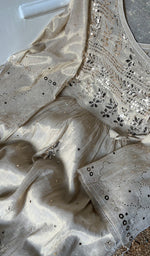 将图像加载到图库查看器中, Women's Lucknowi Handcrafted Tissue Chanderi Chikankari Semi - Stitched Kurta Dupatta Set- HONC0241692