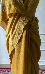 Load image into Gallery viewer, Women's Lakhnavi Handcrafted Chanderi Silk Chikankari Saree - HONC0340414