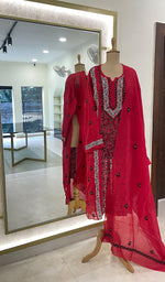 Load image into Gallery viewer, Aaliyah Women's Lakhnavi Handcrafted Mul Chanderi Semi - Stitched Kurta And Dupatta Set - HONC0260918