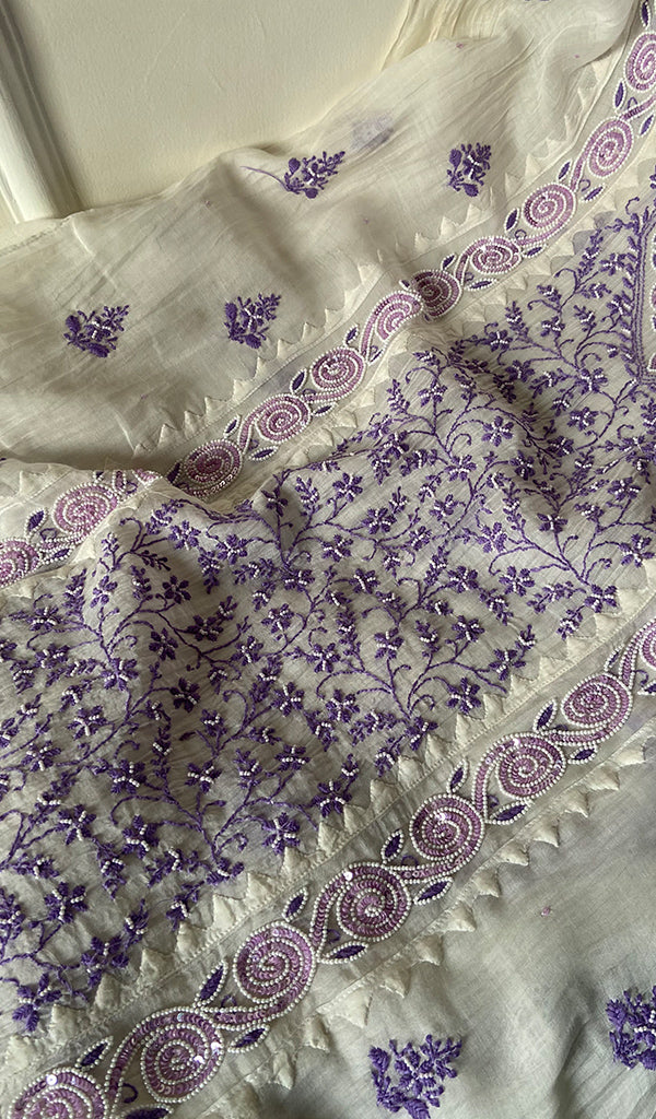 Aaliyah Women's Lakhnavi Handcrafted Mul Chanderi Semi - Stitched Kurta And Dupatta Set - HONC0290531