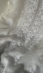 将图像加载到图库查看器中, Women's Lakhnavi Handcrafted Organza Chikankari Unstitched Kurta And Dupatta Set- HONC0249868