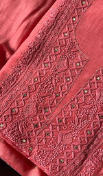 Load image into Gallery viewer, Women's Lakhnavi Handcrafted Mul Chanderi Chikankari Unstitched Kurta Dupatta Set - HONC0236592