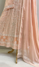 Load image into Gallery viewer, Women's Lakhnavi Handcrafted Pure Silk Georgette Chikankari Kurta And Dupatta Set - HONC0166869