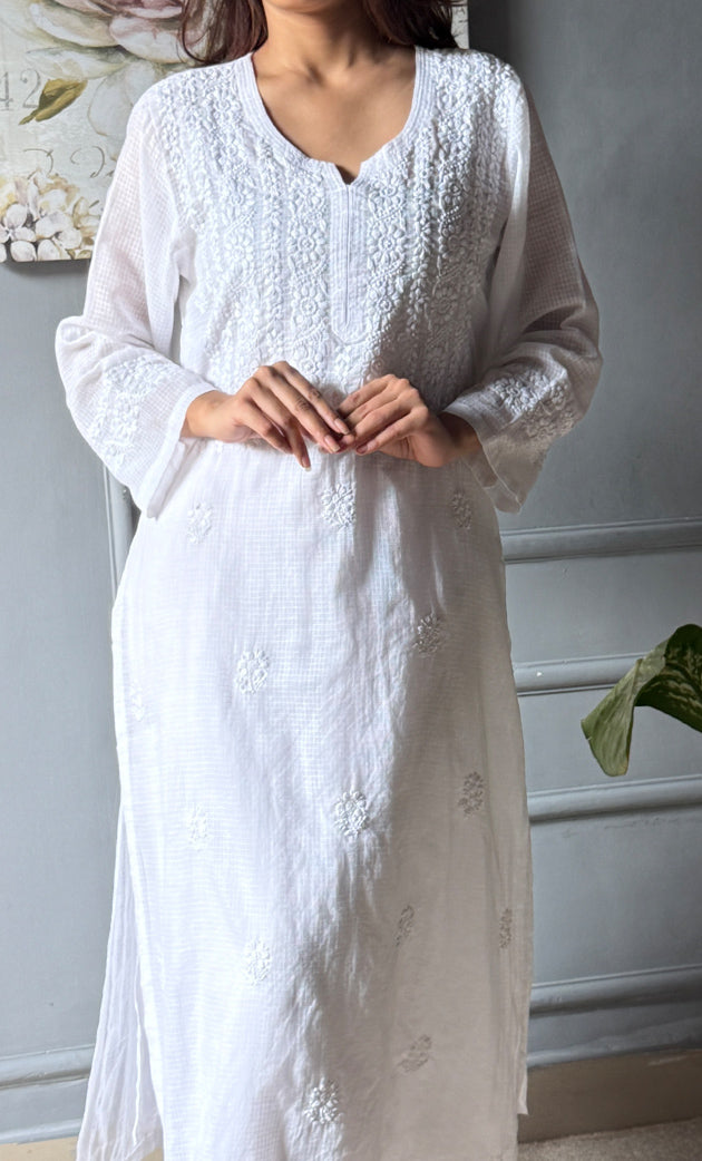 Women's Lakhnavi Handcrafted Kota Cotton Chikankari Kurti - HONC0305763