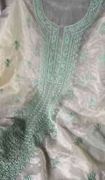 将图像加载到图库查看器中, Lakhnavi 手工制作的欧根纱 Chikankari 未缝合 Kurti 面料 - Honc0133587