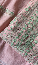 Load image into Gallery viewer, Women's Lakhnavi Handcrafted Mul Chanderi Chikankari Semi - Stitched Kurta Dupatta Set - HONC0232315