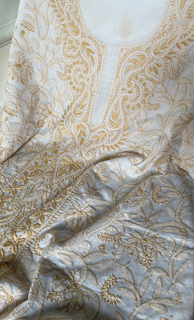 Women's Lakhnavi Handcrafted Cotton Chikankari Unstitched Kurti Fabric - HONC0318058