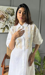 Load image into Gallery viewer, Women's Lucknowi Handcrafted Cotton Chikankari Long Dress - HONC0303394