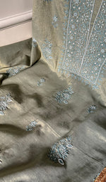将图像加载到图库查看器中, Women's Lakhnavi Handcrafted Tissue Chanderi Chikankari Suit Material - HONC0287076