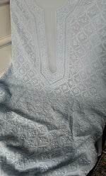 将图像加载到图库查看器中, Lucknowi Handcrafted Viscose Georgette Chikankari Unstitched Men's Kurta Fabric - HONC0282445