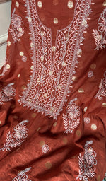 将图像加载到图库查看器中, Women's Lakhnavi Handcrafted Mul Chanderi Unstitched Chikankari Full Suit Material - HONC0321896