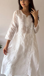 将图像加载到图库查看器中, Women's Lakhnavi Handcrafted Cotton Chikankari Kurti - HONC0364203